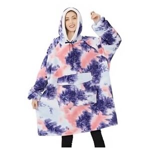 Oversized Tie-Dye Hoodie Blanket | Purple & Pink